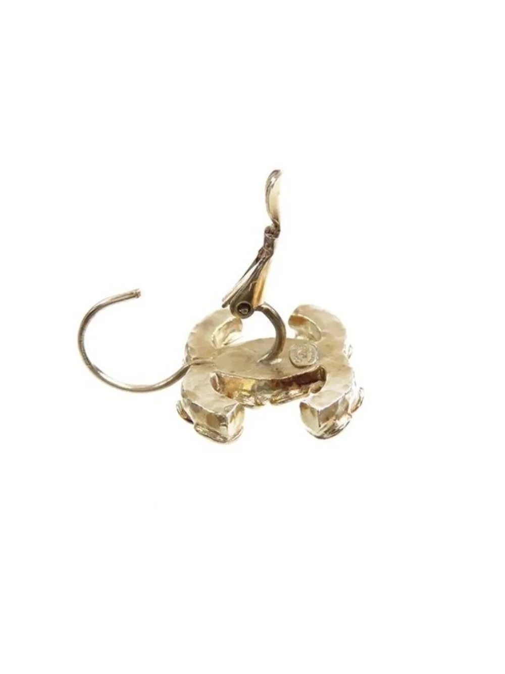 Chanel CC Logo Hook Earrings Gold Metal Rhinestone Color Stone 18